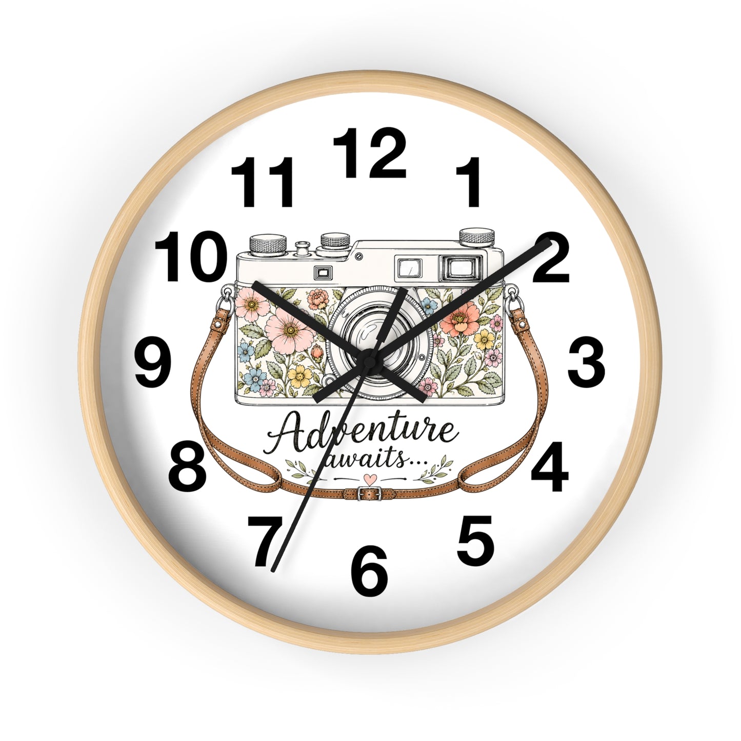 Floral Vintage Camera Wall Clock | Adventure Awaits, Floral Camera Clock