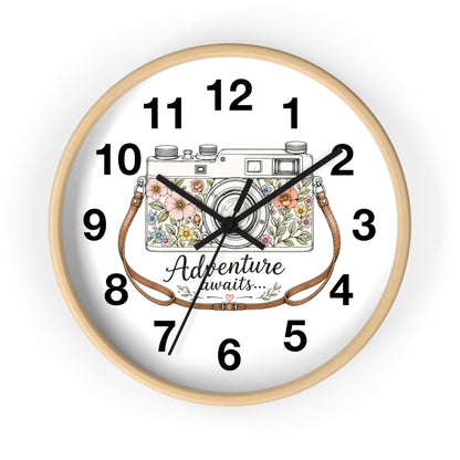 Floral Vintage Camera Wall Clock | Adventure Awaits, Floral Camera Clock