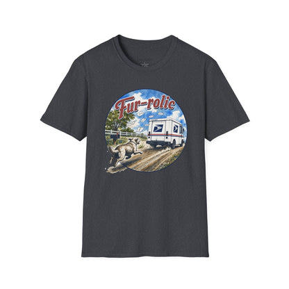 Fur-rolic T-Shirt — Postal Mail Truck & Playful Dogs Retro Graphic Tee (Light Weight Ultra Soft Tee)