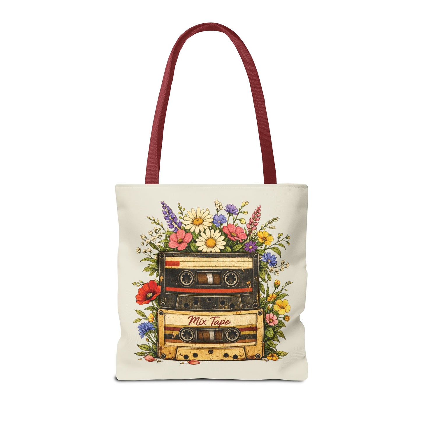Retro Cassette Tote Bag — Floral 'Mix Tape' Vintage Music Tote