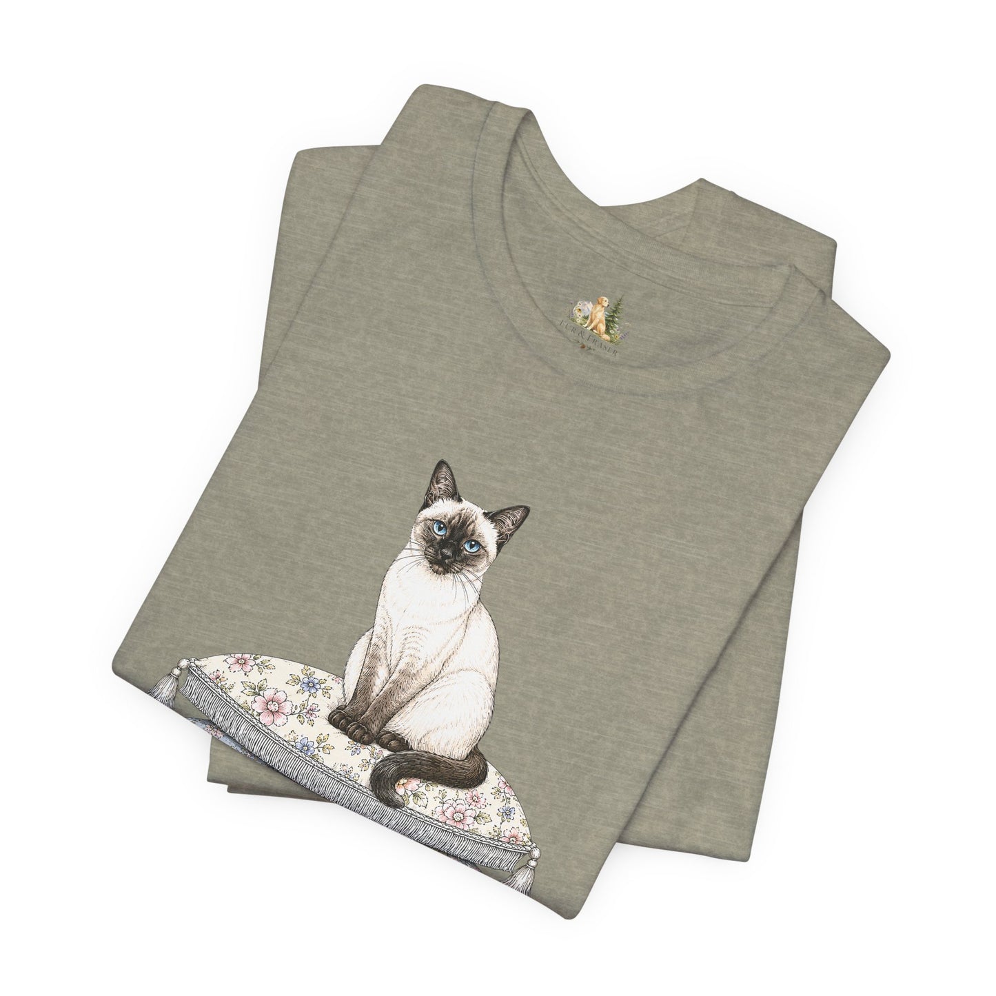 Siamese Cat on Floral Pillows T-Shirt | Vintage Pet Illustration