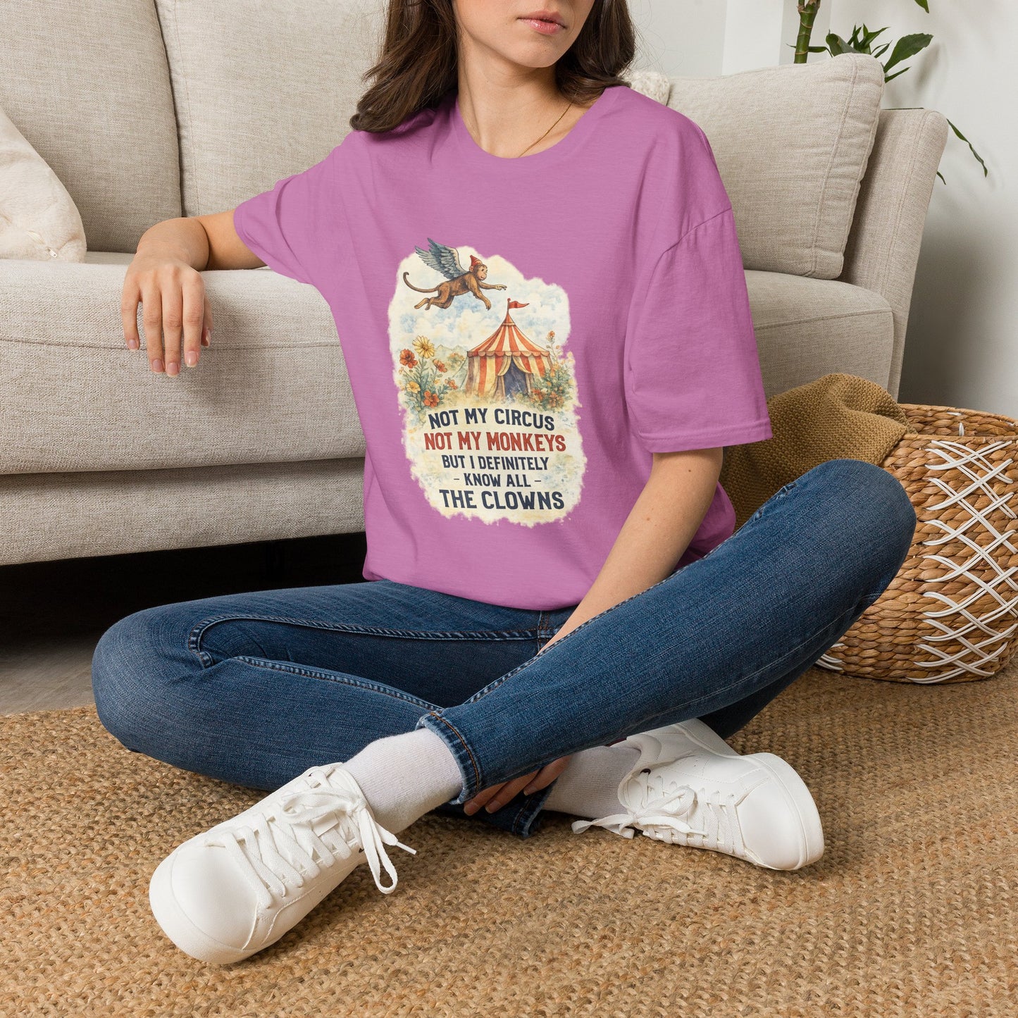 T-Shirt — Vintage Circus Monkey 'Not My Circus, Not My Monkeys' Graphic Tee (Light Weight, Ultra Soft Tee)