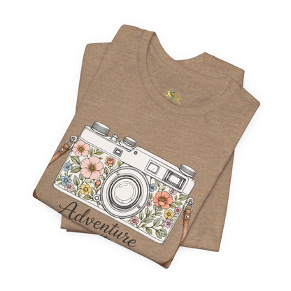 Floral Vintage Camera Adventure Awaits T-Shirt | Photography Travel Tee