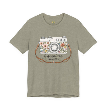 Floral Vintage Camera Adventure Awaits T-Shirt | Photography Travel Tee