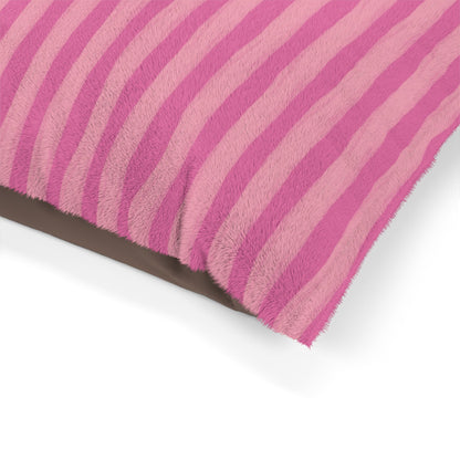 Pink Striped Plush Pet Bed — Soft Cozy Cushion for Dogs & Cats