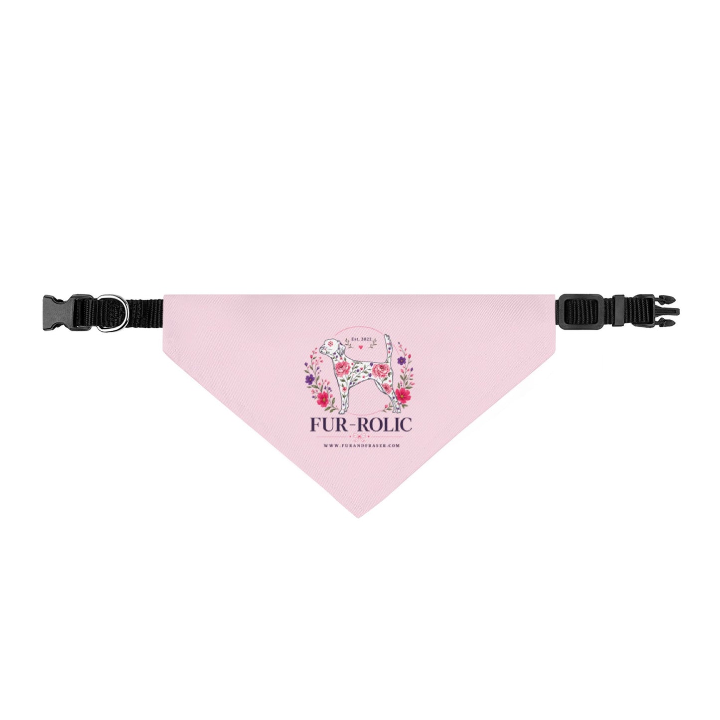 Clip-On Pet Bandana — Pink Floral "Fur-Rolic" Dog Bandana Collar Accessory