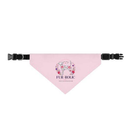 Clip-On Pet Bandana — Pink Floral "Fur-Rolic" Dog Bandana Collar Accessory