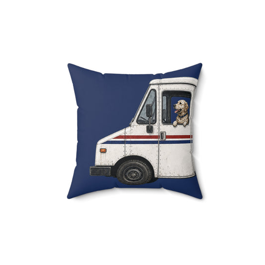 Postal Truck Dog Pillow — Cute Dog in Mail Truck