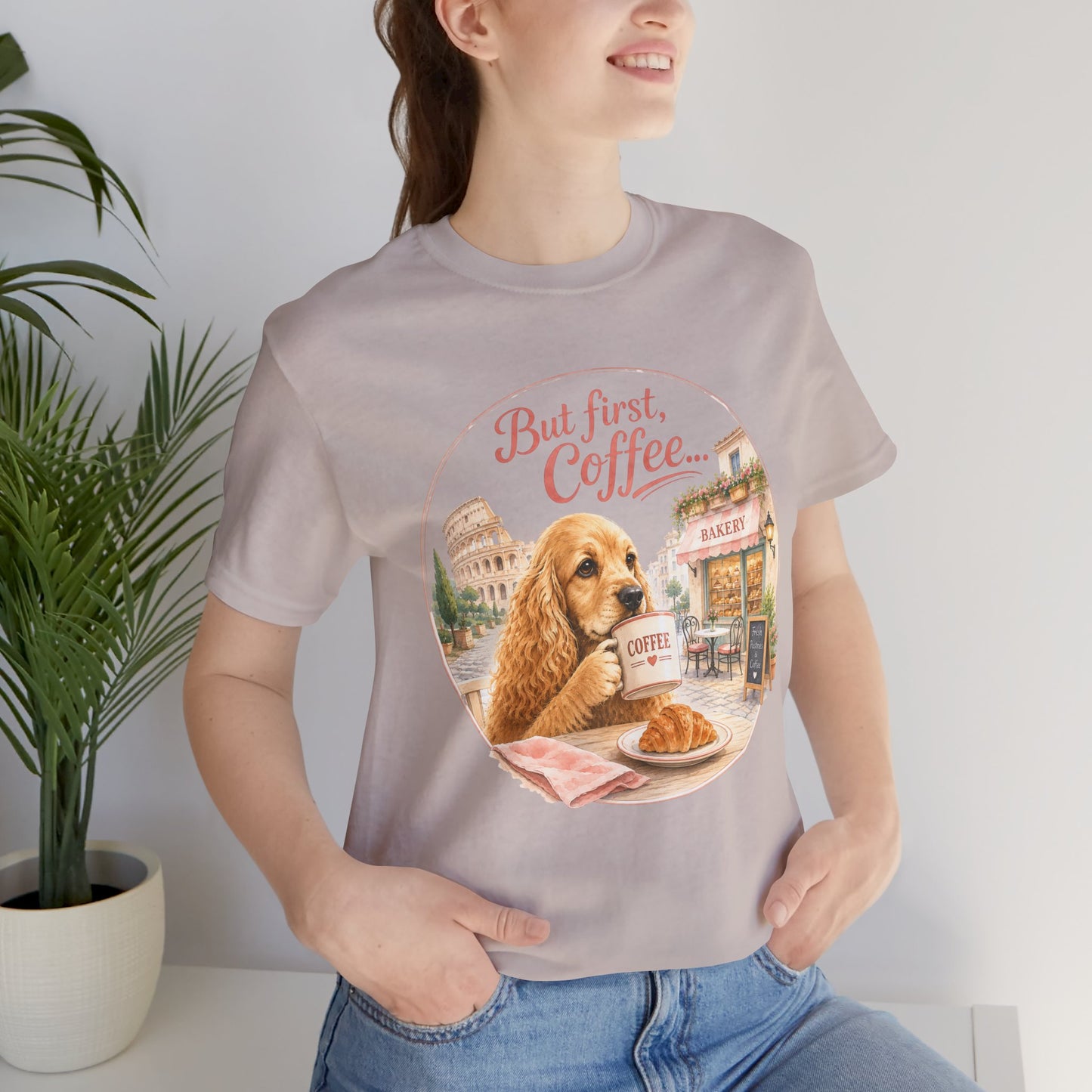 But First Coffee T‑Shirt — Cute Dog Café Graphic Tee