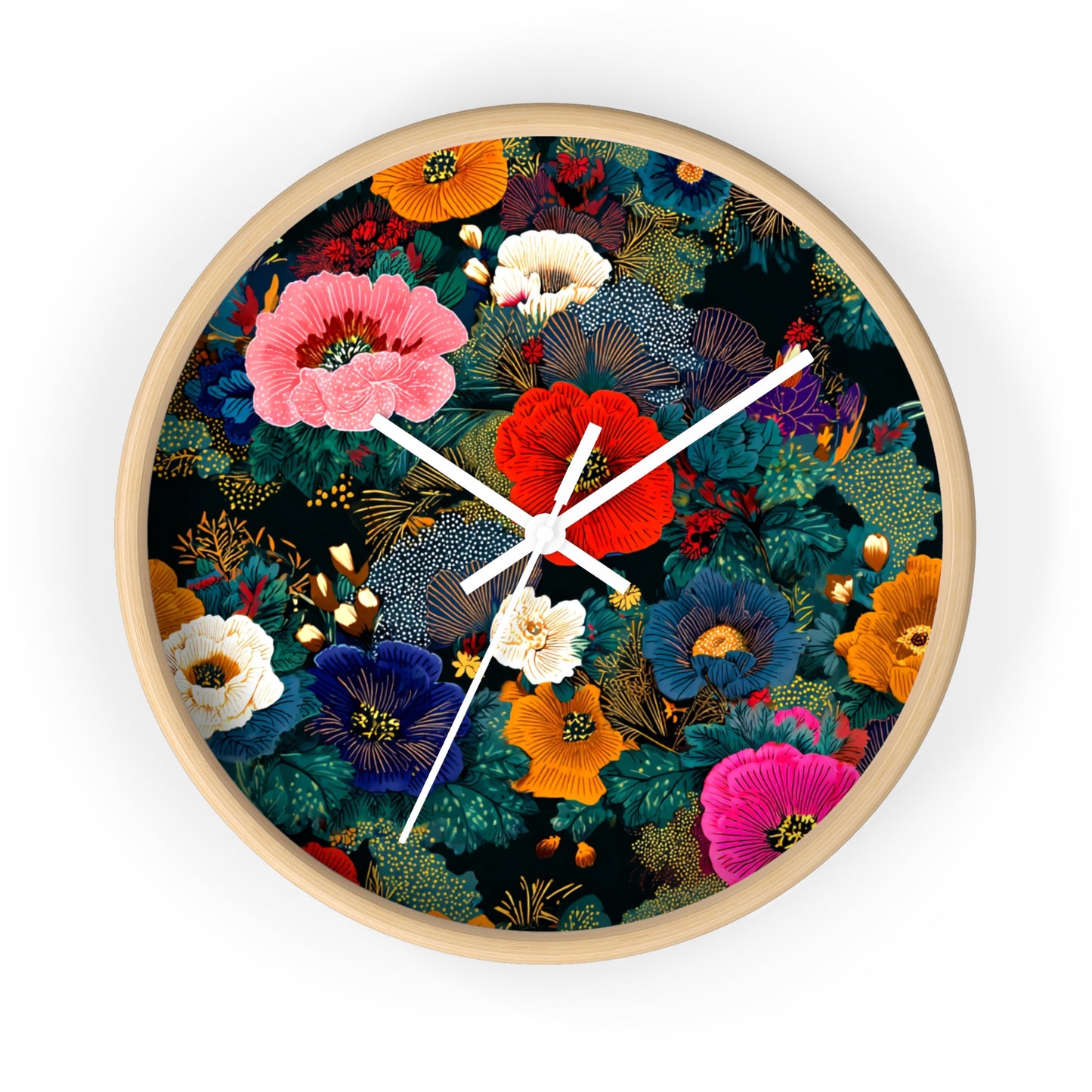 Floral Night Garden Wall Clock — Colorful Botanical Clock for Living Room & Bedroom