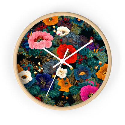 Floral Night Garden Wall Clock — Colorful Botanical Clock for Living Room & Bedroom