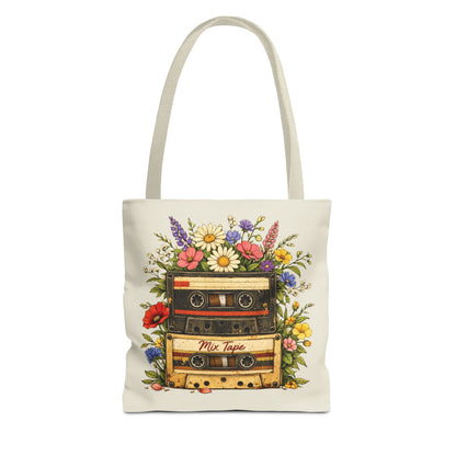 Retro Cassette Tote Bag — Floral 'Mix Tape' Vintage Music Tote