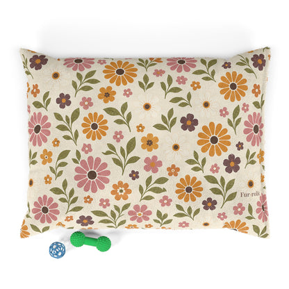 Floral Cozy Pet Bed — Vintage Daisy Print Dog & Cat Cushion 40" x 30"