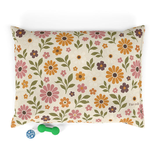 Floral Cozy Pet Bed — Vintage Daisy Print Dog & Cat Cushion 40" x 30"