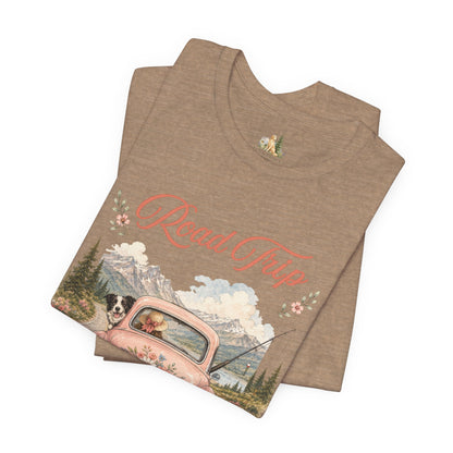 Road Trip Vintage Car T-Shirt — Retro Floral Scenic Drive Tee