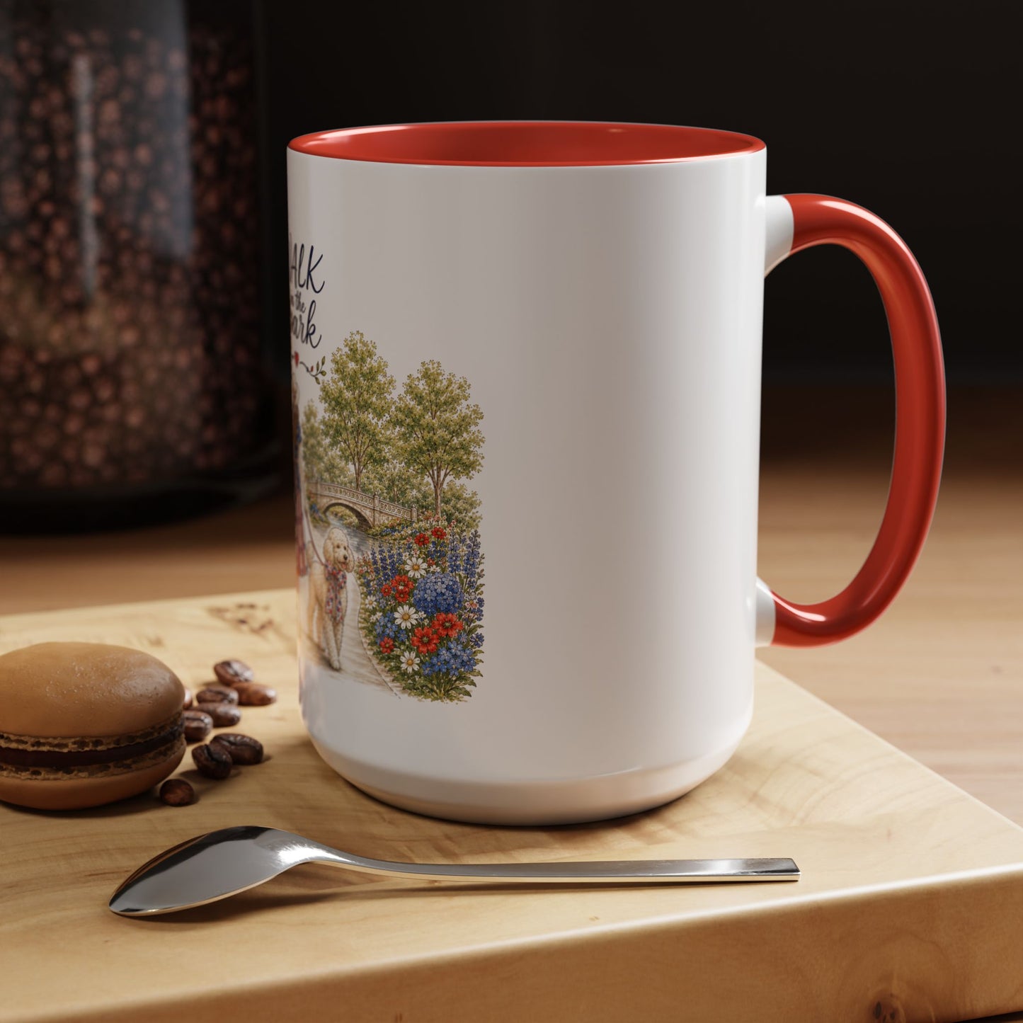 Walk in the Park girl with dog Mug | Accent coffee mug 11oz 15oz