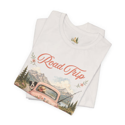 Road Trip Vintage Car T-Shirt — Retro Floral Scenic Drive Tee