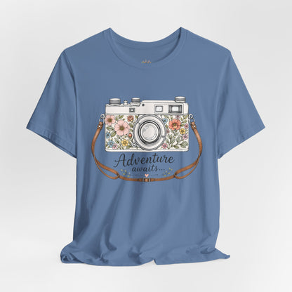 Floral Vintage Camera Adventure Awaits T-Shirt | Photography Travel Tee