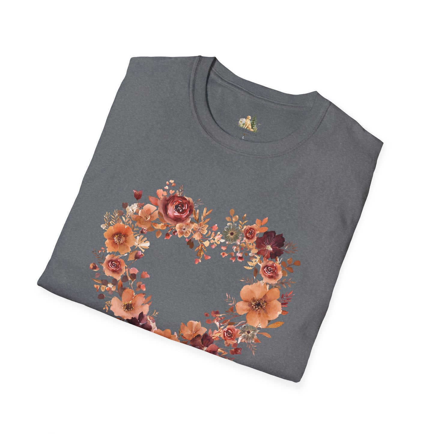 Floral Heart Tee — Women's Heart Wreath Graphic T-Shirt, Romantic Floral Gift