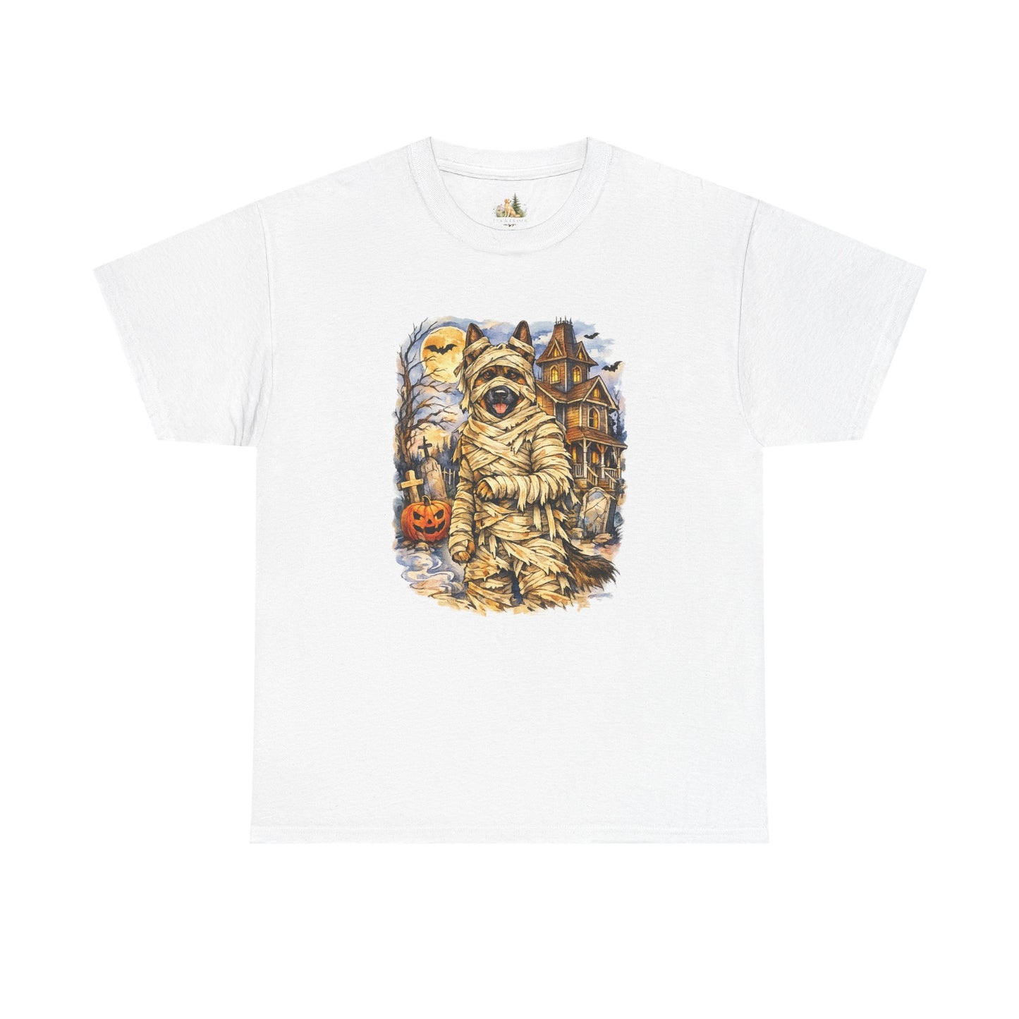 Unisex Mummy German Shepherd Halloween T-Shirt - What Tails Lurk Behind The Pines Collection (Heavy Weight Tee)