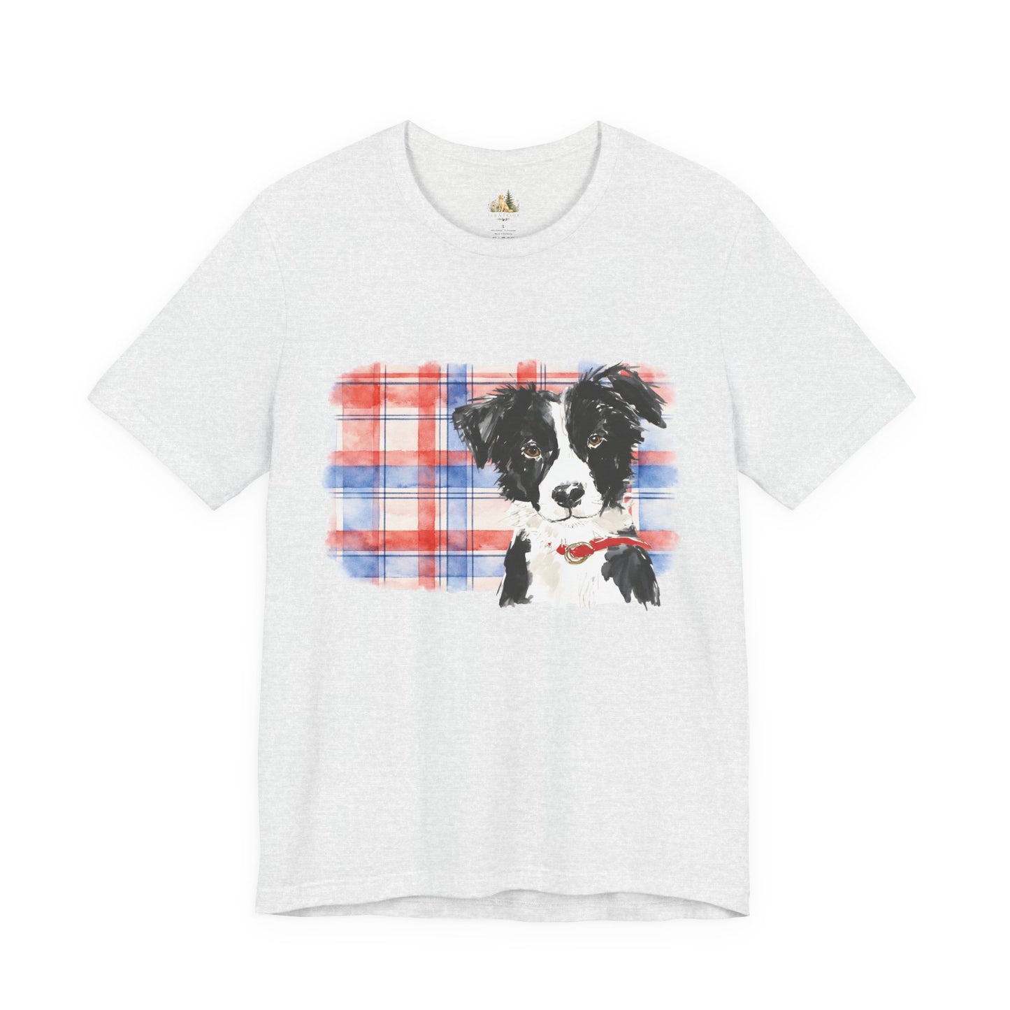Plaid Pup Graphic Tee — Border Collie Watercolor Shirt