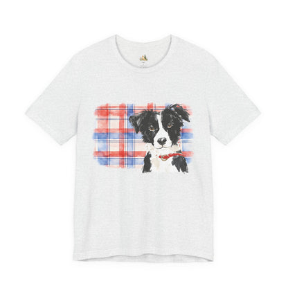 Plaid Pup Graphic Tee — Border Collie Watercolor Shirt