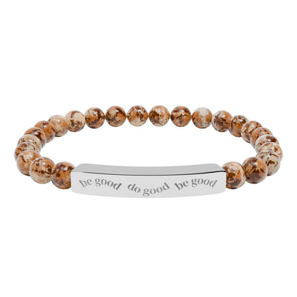 Engraved Bar Natural Stone Bracelet | Stretch Beaded Bracelet