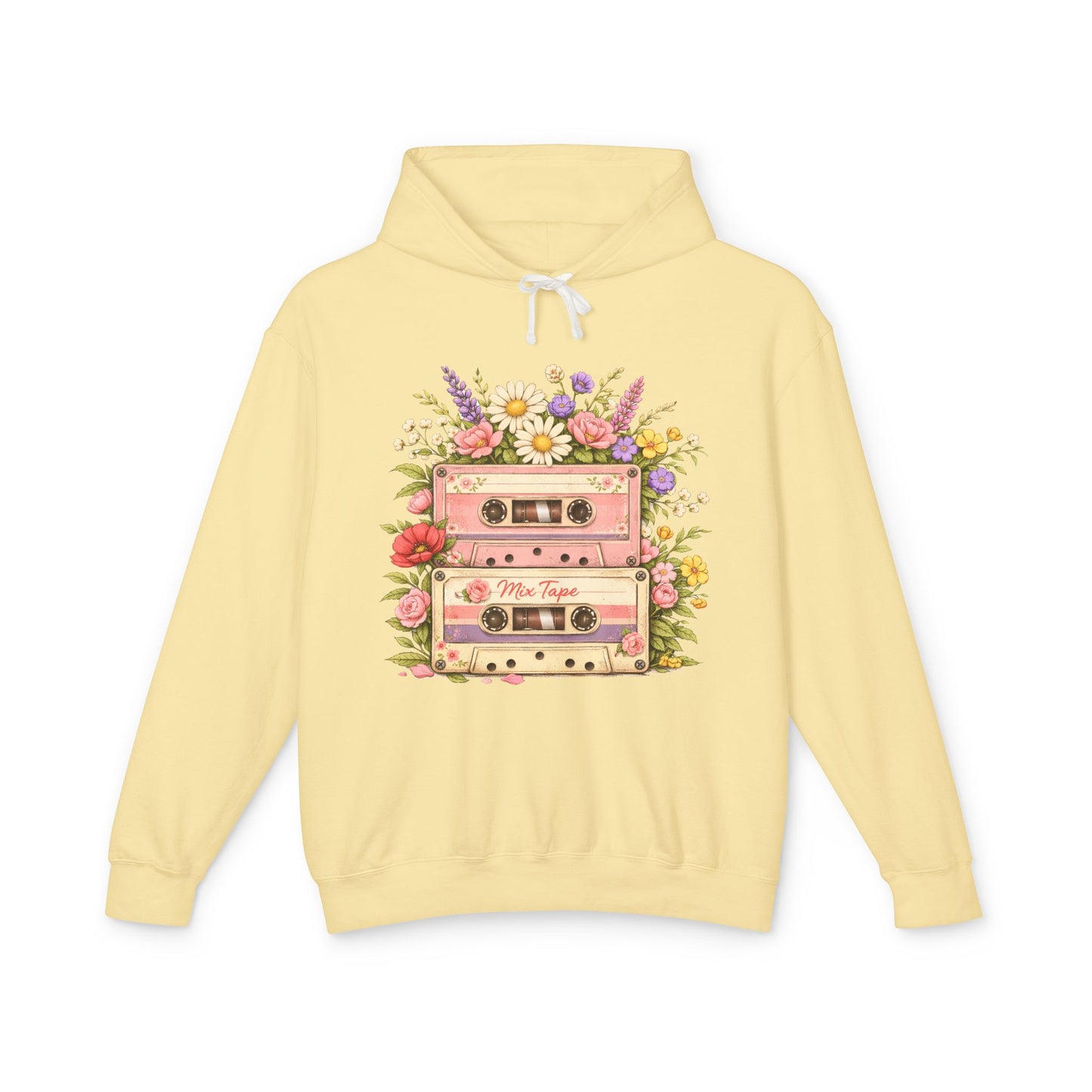 Vintage Cassette Floral Hoodie — Retro Tape 'Mix Tape' Sweatshirt