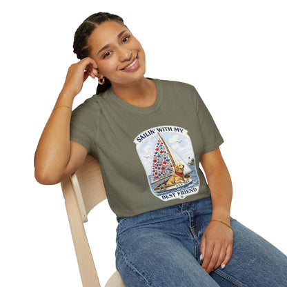 Sailing With My Best Friend dog sailboat T-Shirt | nautical pet lover tee (Light Weight, Ultra Soft Tee)