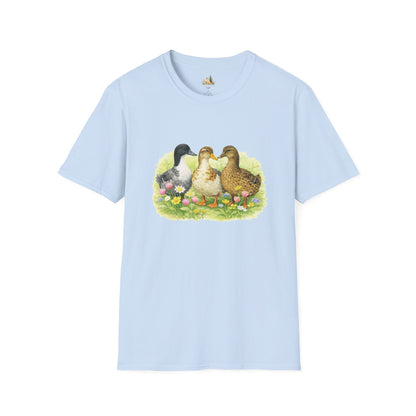 Unisex Spring Duck Family T-Shirt — Cute Ducklings Floral Vintage Tee (Light Weight, Ultra Soft Tee