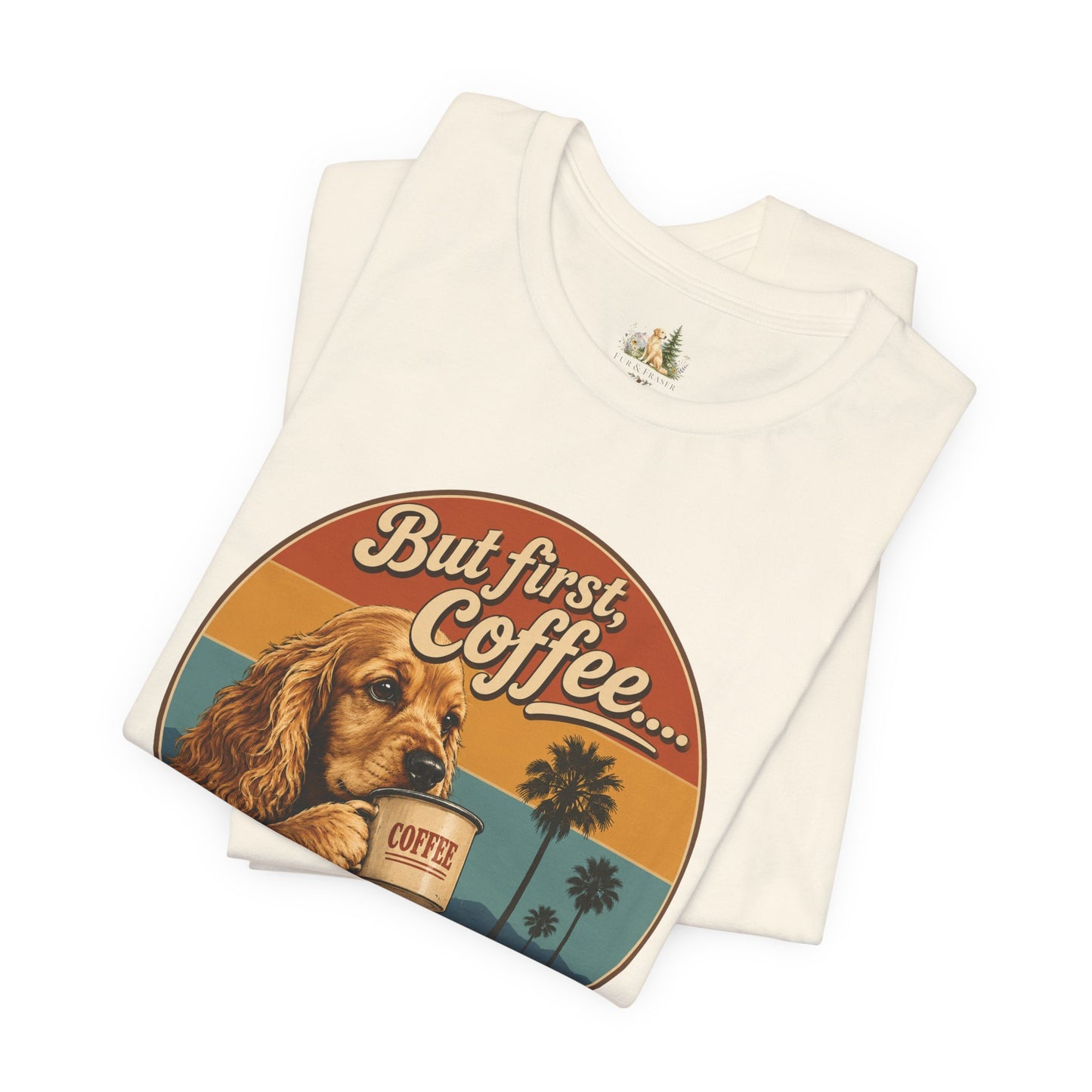 Men's But First Coffee Dog Tee — Retro Palm Tree Coffee Lover T-Shirt