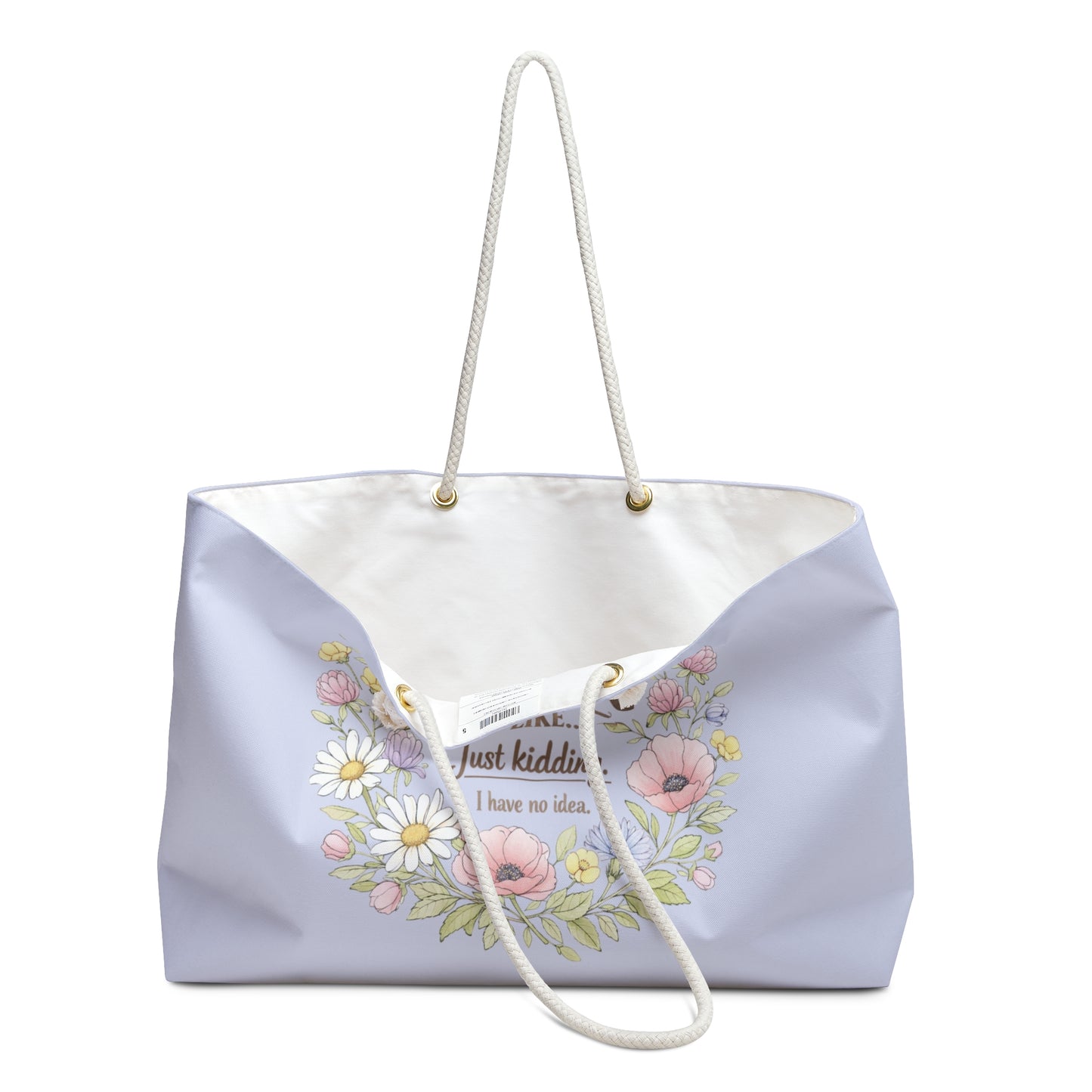 Reading Weekender Bag — Floral Quote Travel Tote (‘A day without reading is like…’)