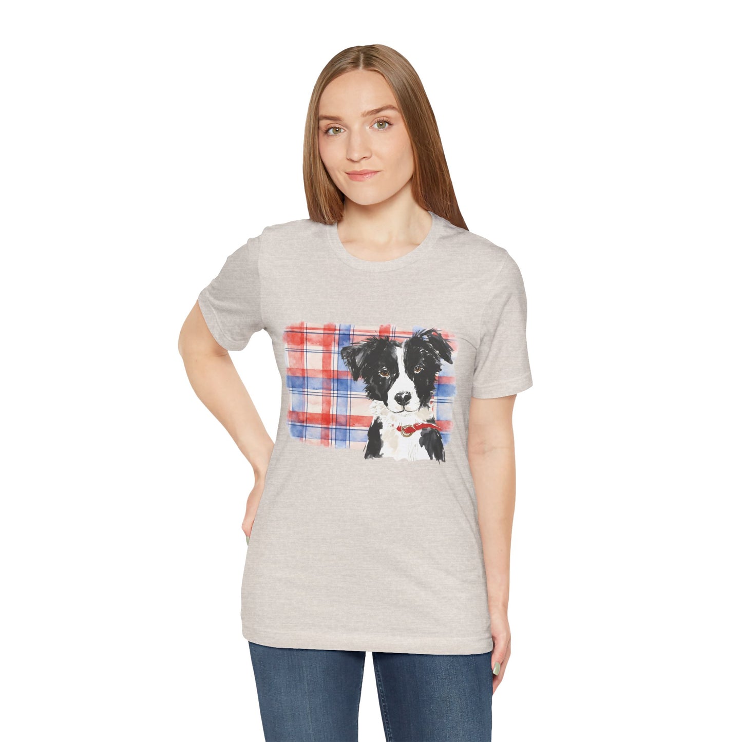 Plaid Pup Graphic Tee — Border Collie Watercolor Shirt