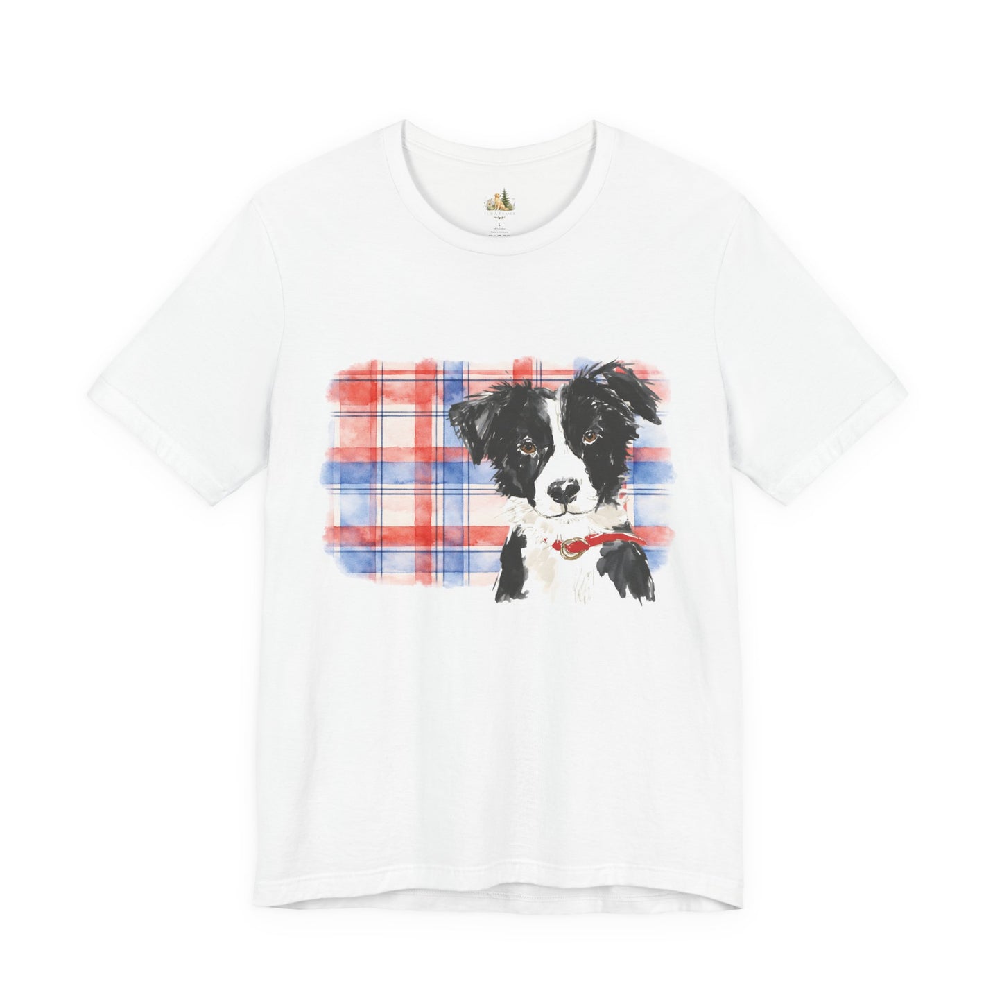 Plaid Pup Graphic Tee — Border Collie Watercolor Shirt
