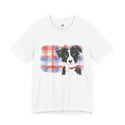 Plaid Pup Graphic Tee — Border Collie Watercolor Shirt