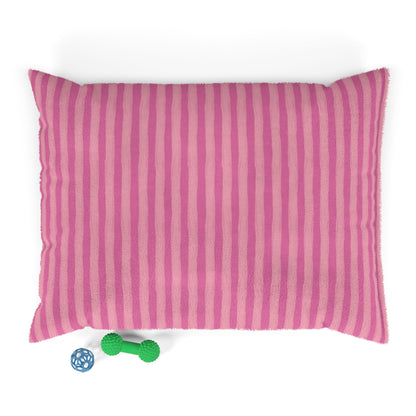 Pink Striped Plush Pet Bed — Soft Cozy Cushion for Dogs & Cats