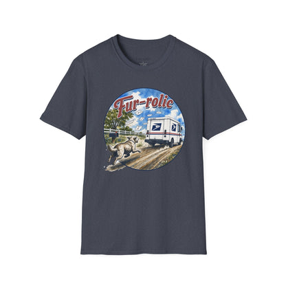 Fur-rolic T-Shirt — Postal Mail Truck & Playful Dogs Retro Graphic Tee (Light Weight Ultra Soft Tee)