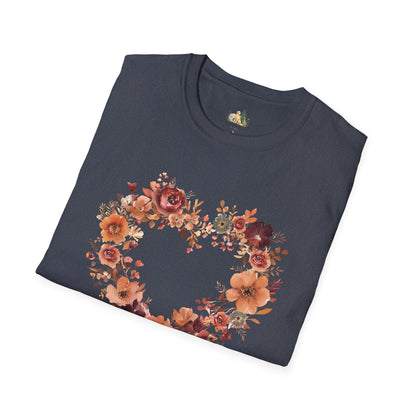 Floral Heart Tee — Women's Heart Wreath Graphic T-Shirt, Romantic Floral Gift