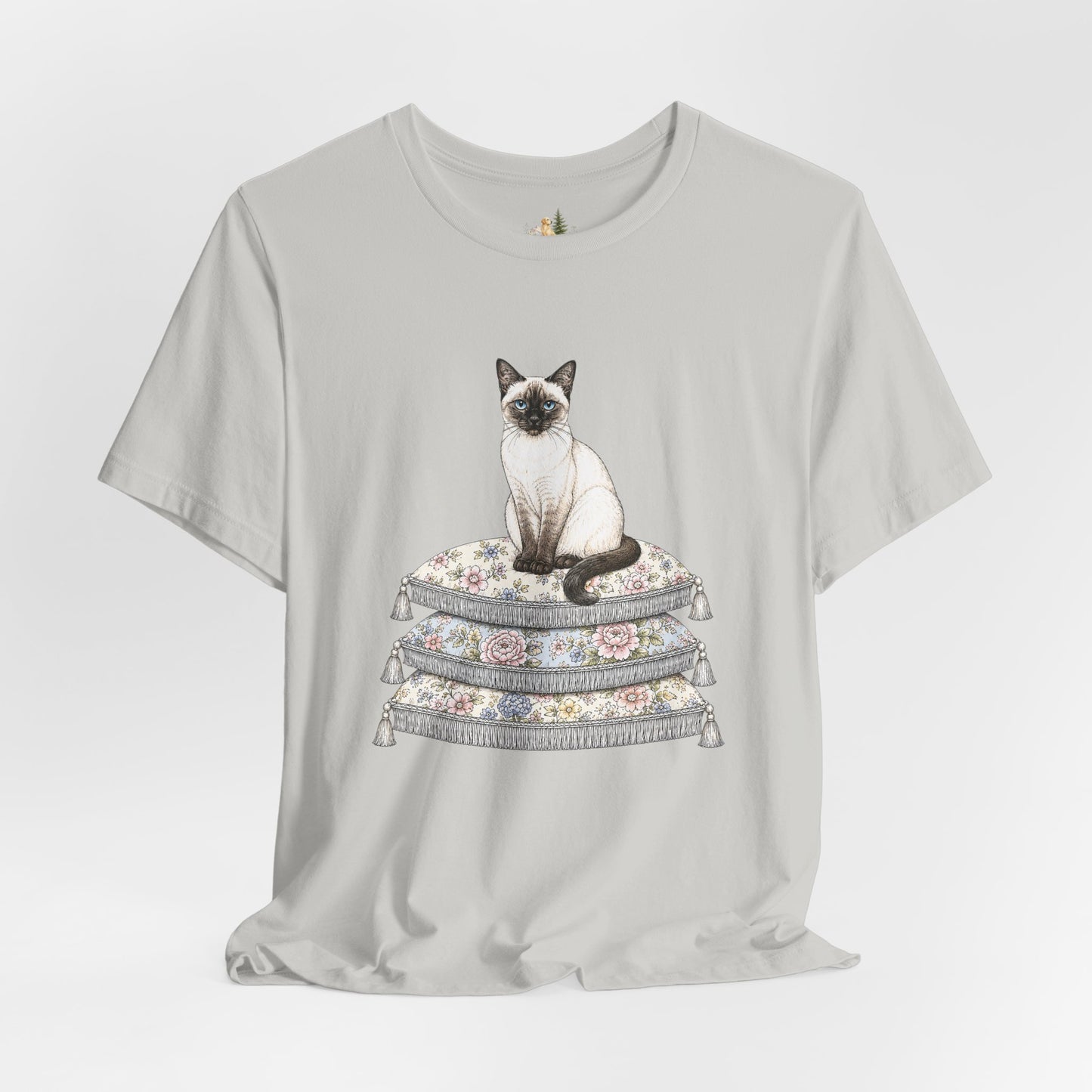 Siamese Cat on Floral Pillows T-Shirt | Vintage Pet Illustration