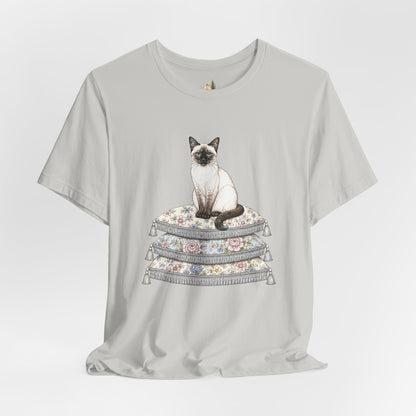 Siamese Cat on Floral Pillows T-Shirt | Vintage Pet Illustration