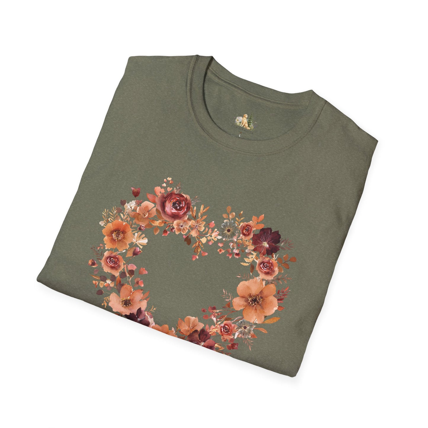 Floral Heart Tee — Women's Heart Wreath Graphic T-Shirt, Romantic Floral Gift
