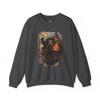 Unisex Halloween Pit Bull Headless Horseman Crewneck Sweatshirt ~ What Tails Lurk Behind The Pines