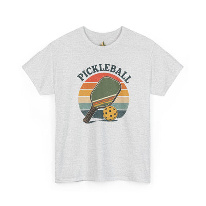 Pickleball Retro Paddle T-Shirt — Vintage Sunset Pickleball Tee (Heavy Weight Tee)