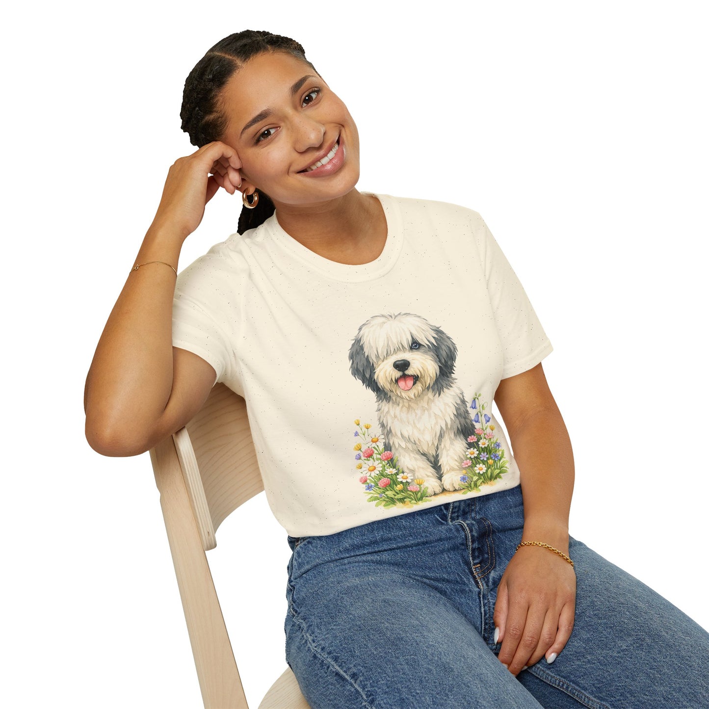 Old English Sheepdog Floral Tee — Cute Dog T‑Shirt for Dog Lovers (Light Weight, Ultra Soft Tee)