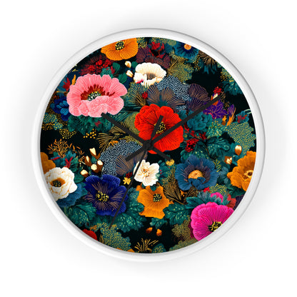 Floral Night Garden Wall Clock — Colorful Botanical Clock for Living Room & Bedroom