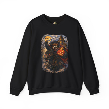 Unisex Halloween Pit Bull Headless Horseman Crewneck Sweatshirt ~ What Tails Lurk Behind The Pines
