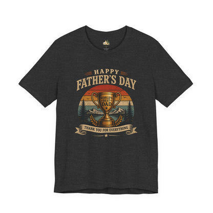 Father's Day Tee — "World's Best Dad" Trophy Vintage Camping Shirt