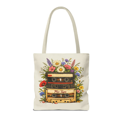 Retro Cassette Tote Bag — Floral 'Mix Tape' Vintage Music Tote