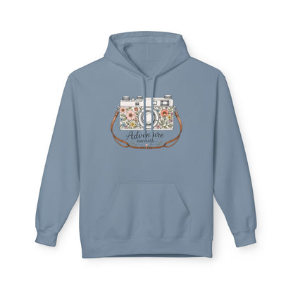 Adventure Camera Hoodie | Vintage Film Camera Illustration, Floral Travel Design