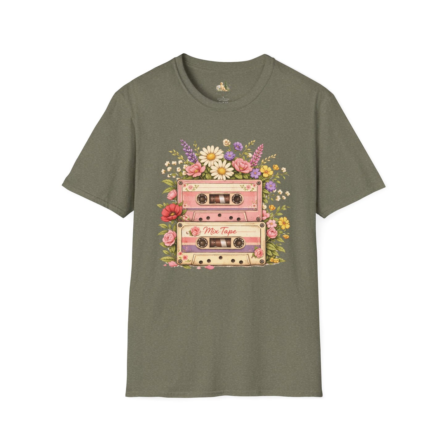 Retro Floral Cassette T-Shirt — Mix Tape Design for Music Lovers (Light Weight Ulta Soft Tee)